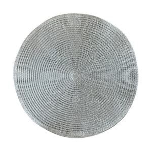 Metallic Silver Placemats 15in Round Easy Care Set of 4 Sparkle NEW
